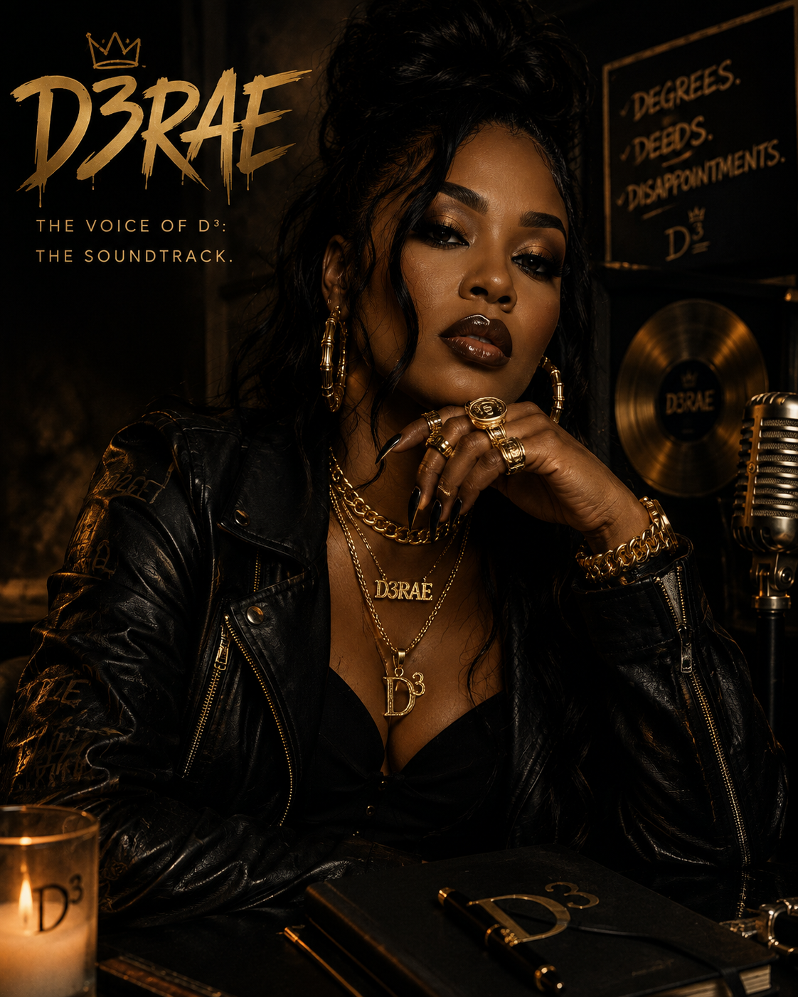 D3RAE pictured beside a vintage microphone and record player